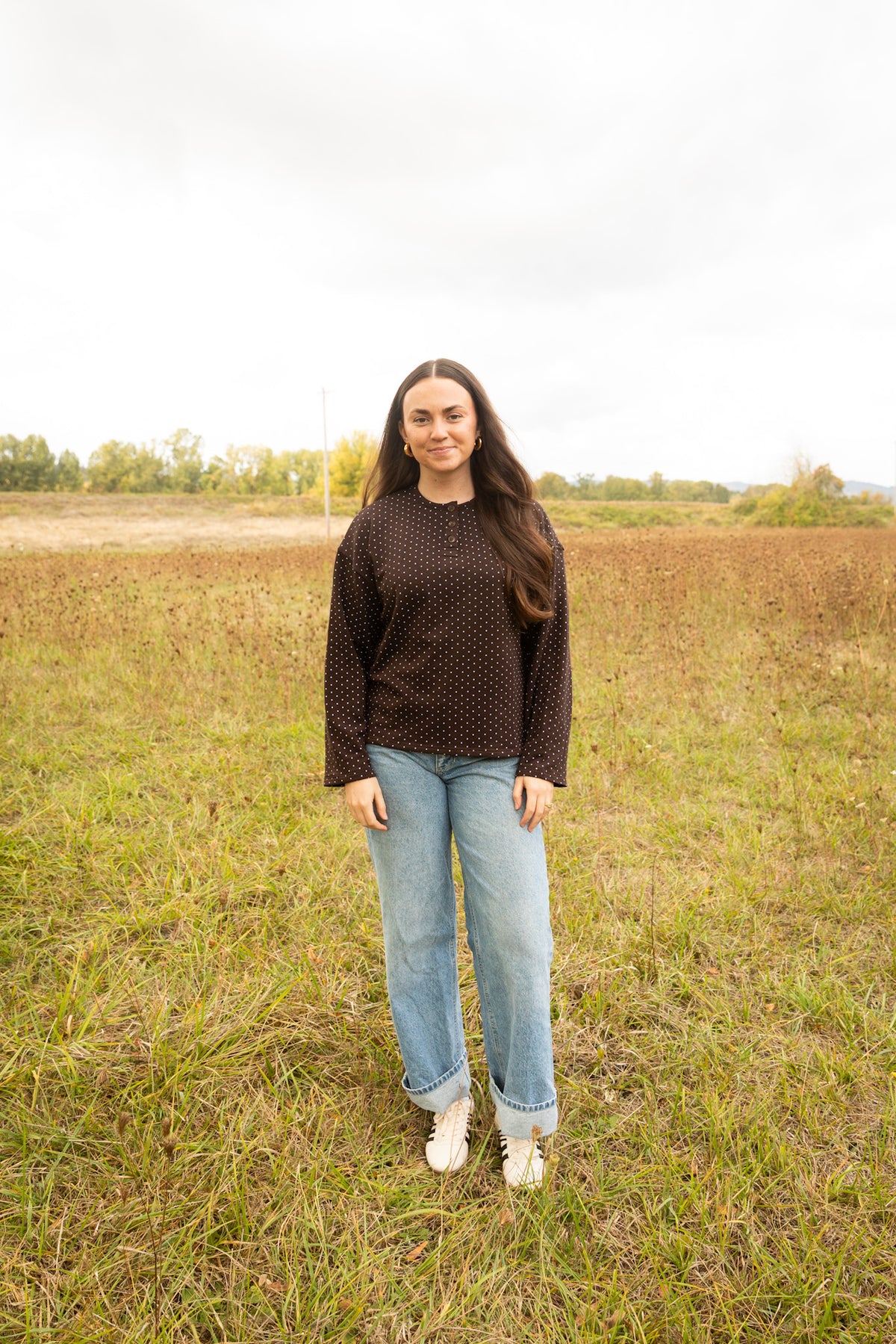 Polka Dot Sweatshirt // Brown