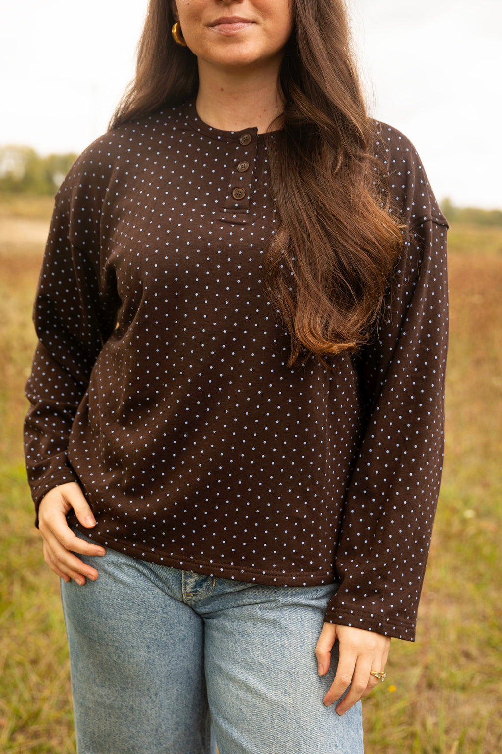 Polka Dot Sweatshirt // Brown