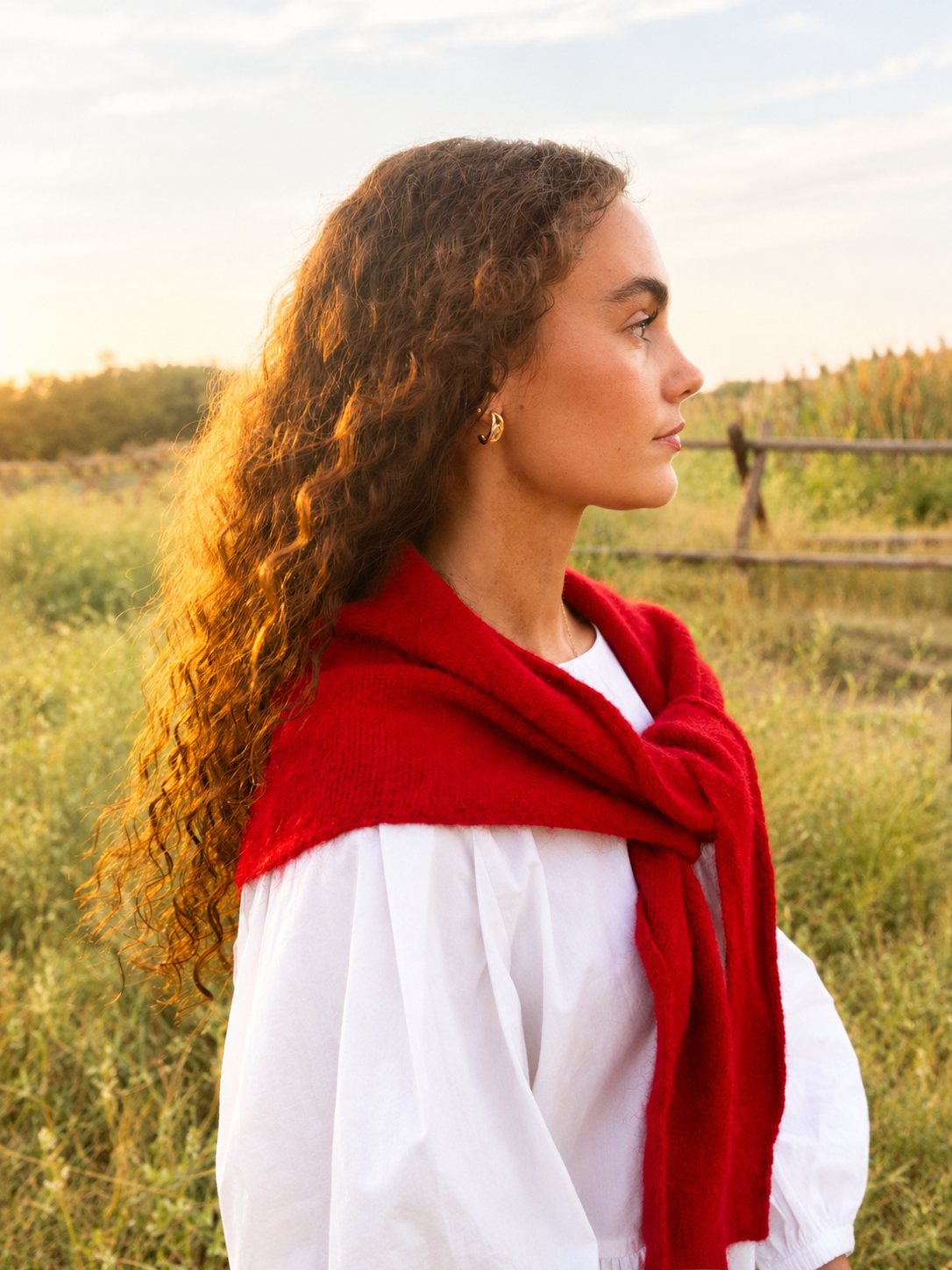 Knit Triangle Scarf // Red